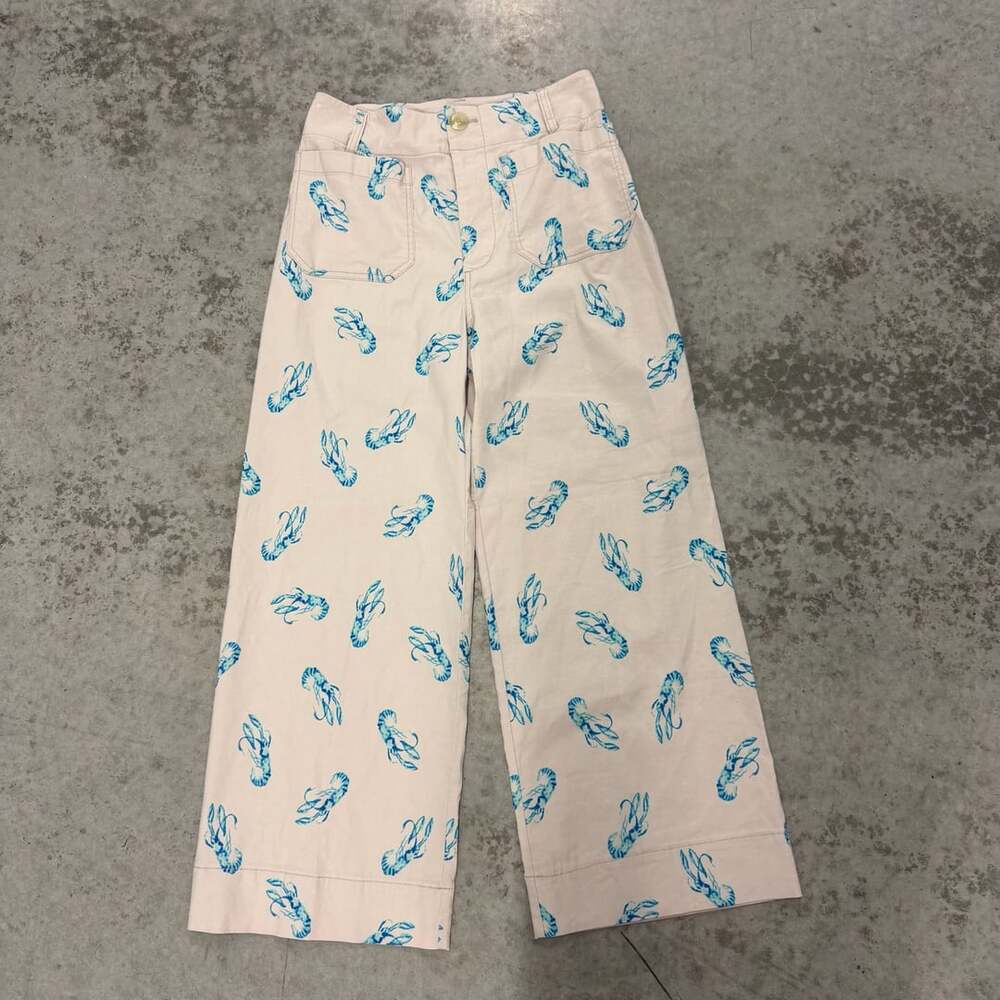 Maeve The Colette Crop Wide-Leg Pants Size 25 Blue Lobster Print